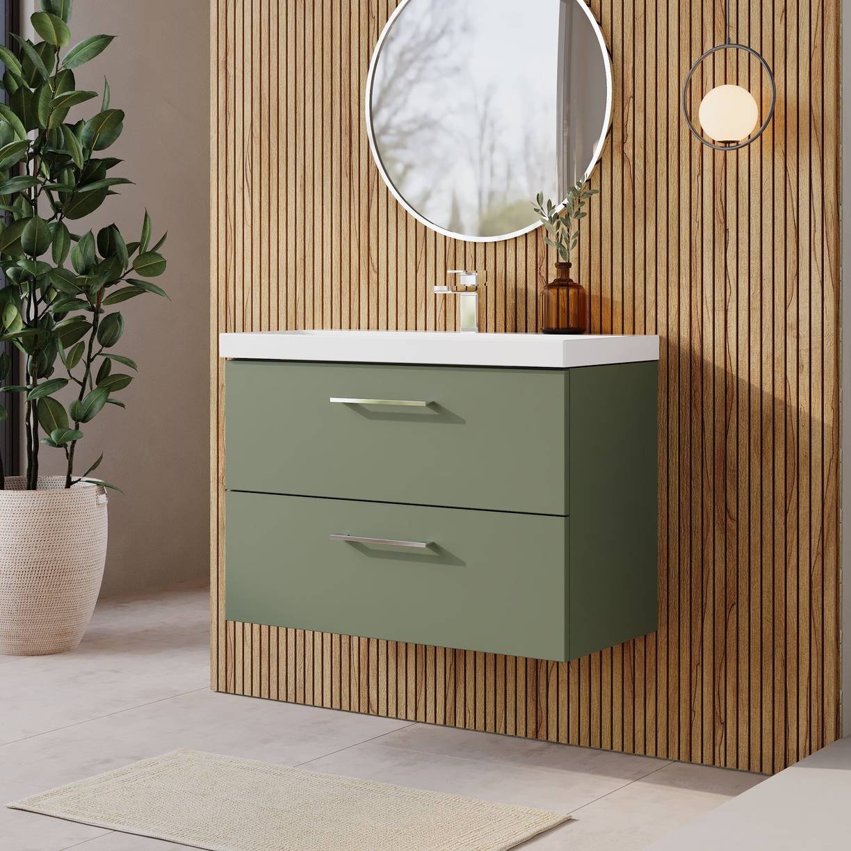 800mm WH 2-Drawer Vanity & Basin 3 - Satin Green