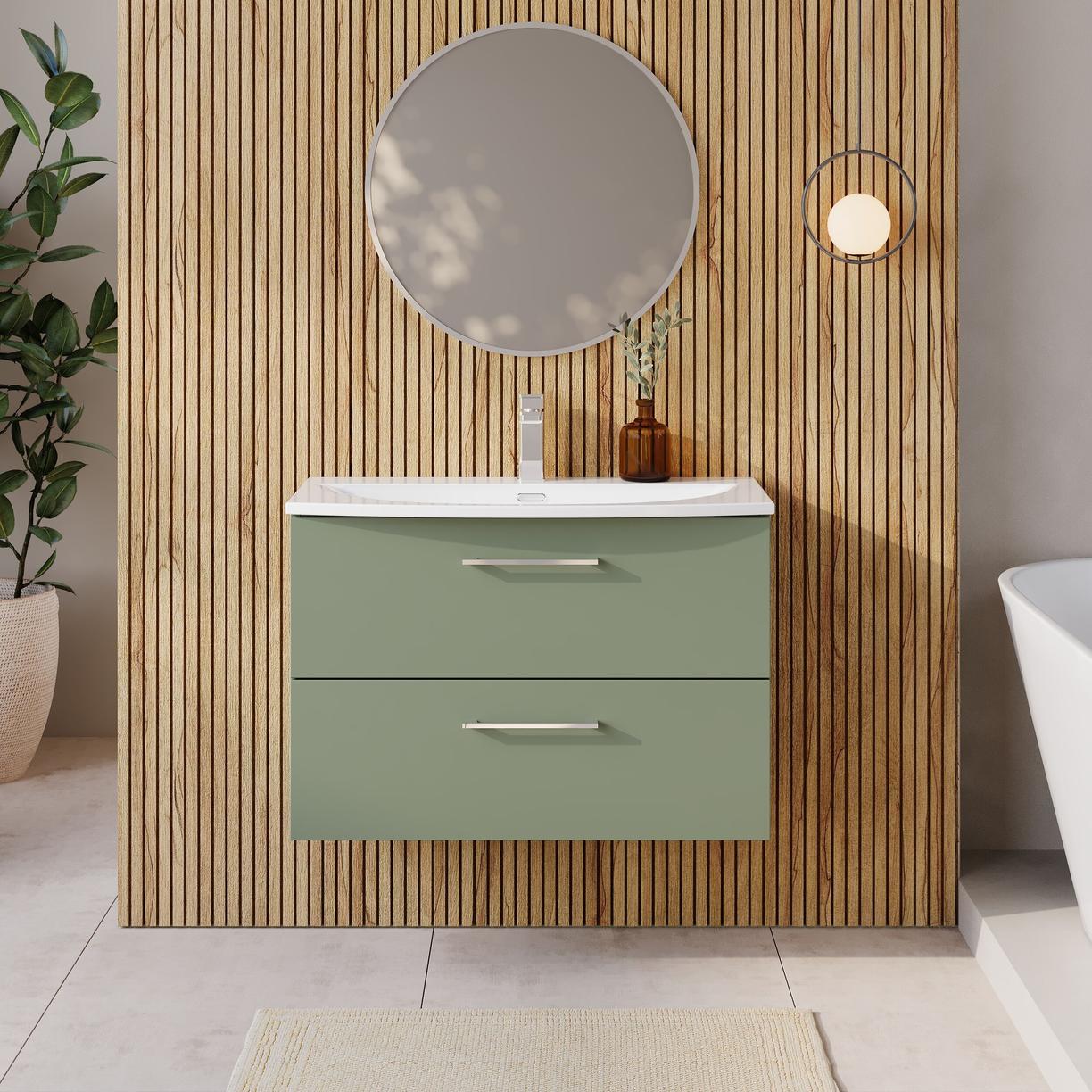 800mm WH 2-Drawer Vanity & Basin 4 - Satin Green