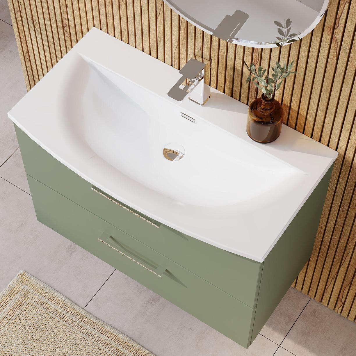 800mm WH 2-Drawer Vanity & Basin 4 - Satin Green