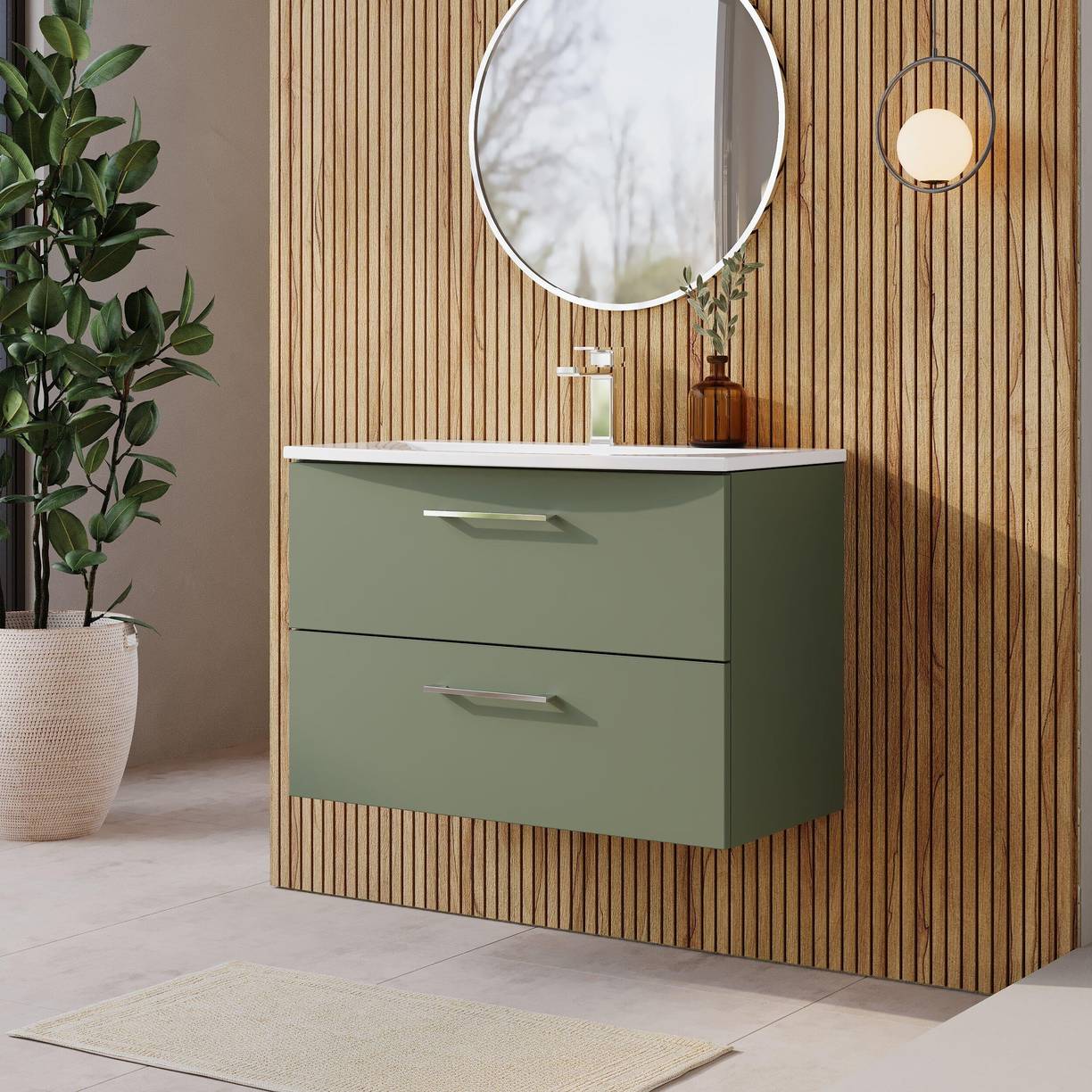 800mm WH 2-Drawer Vanity & Basin 4 - Satin Green
