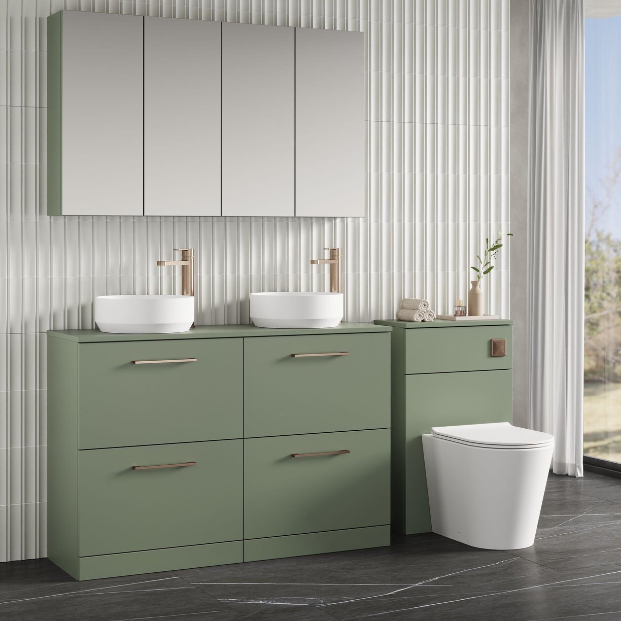 1200mm FS 4-Drawer Vanity & Worktop - Satin Green