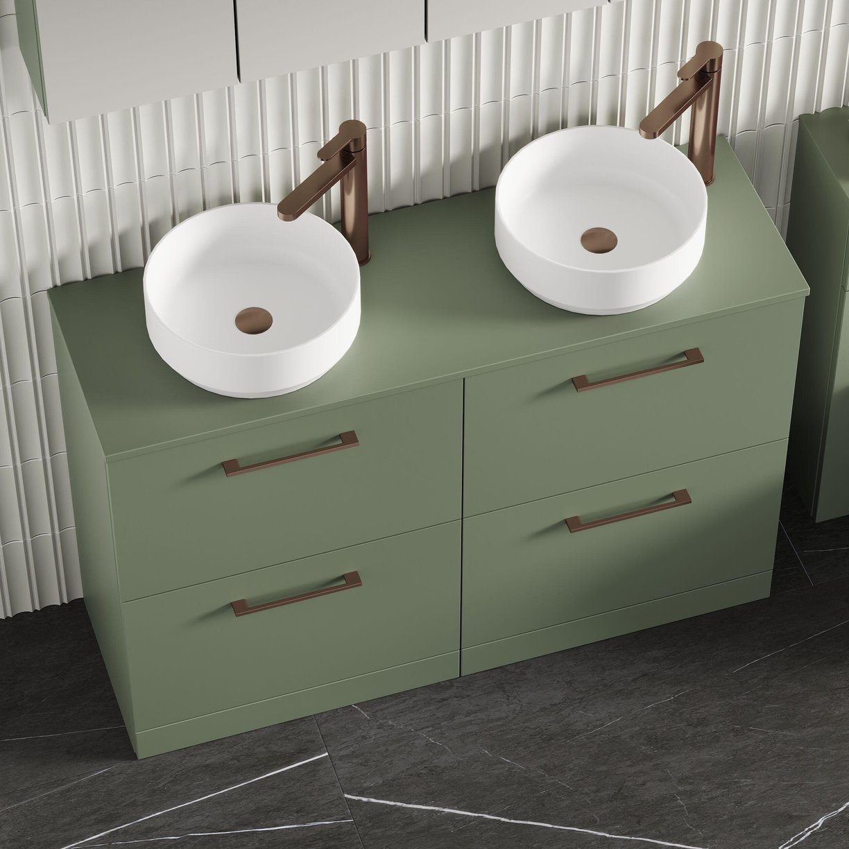 1200mm FS 4-Drawer Vanity & Worktop - Satin Green