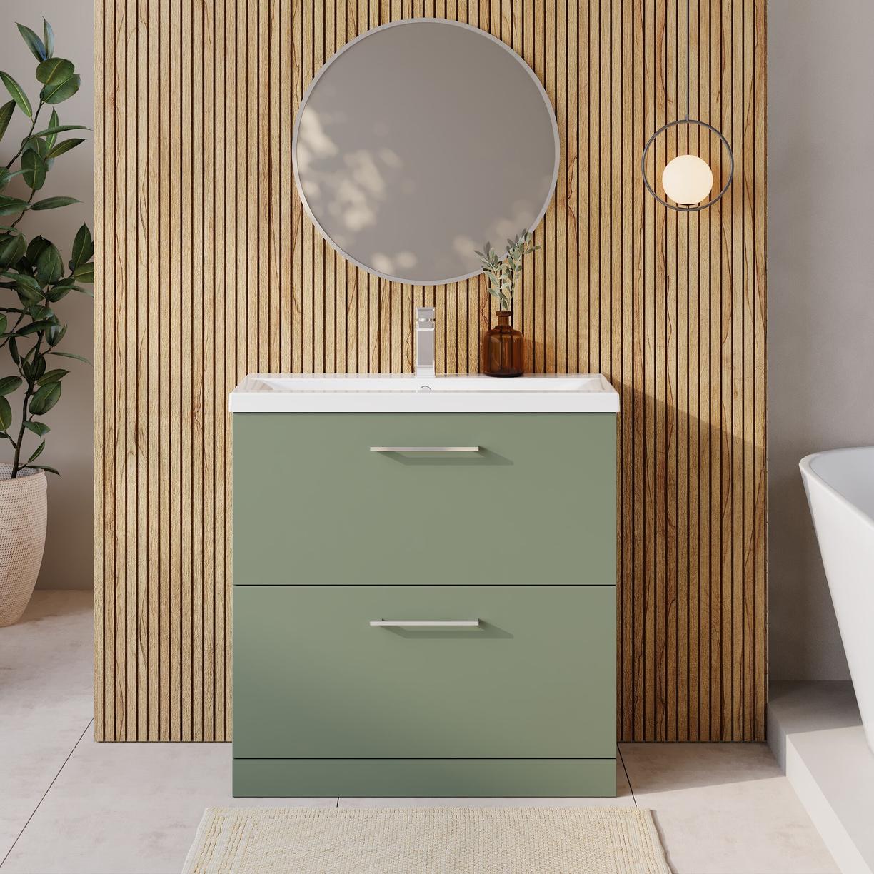 800mm FS 2-Drawer Vanity & Basin 1 - Satin Green