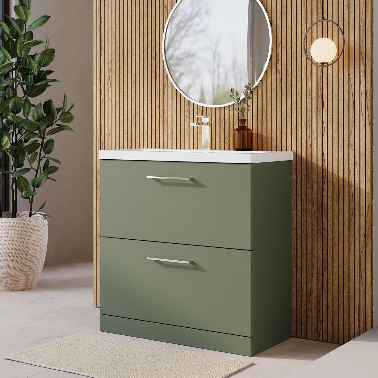 800mm FS 2-Drawer Vanity & Basin 1 - Satin Green