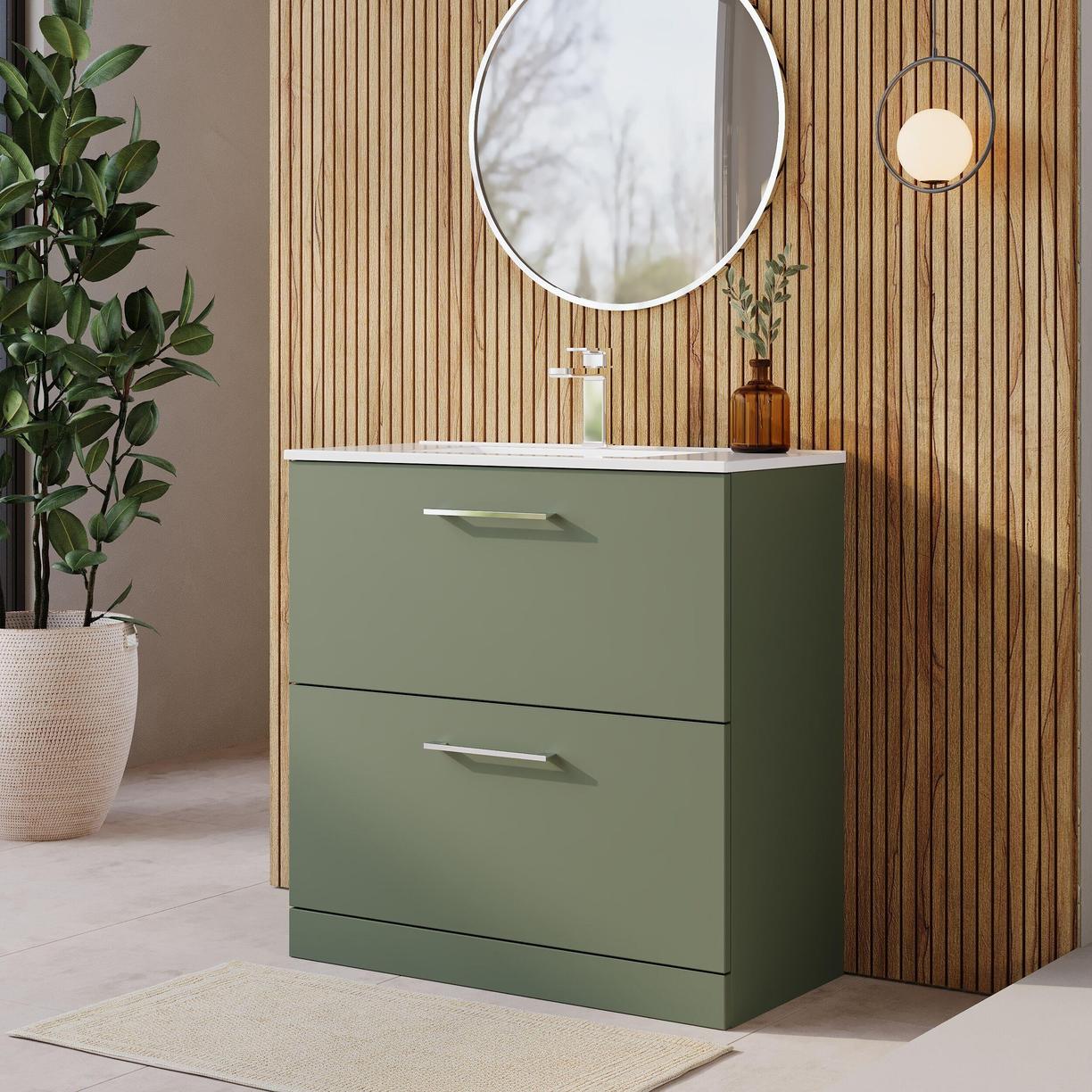 800mm FS 2-Drawer Vanity & Basin 2 - Satin Green