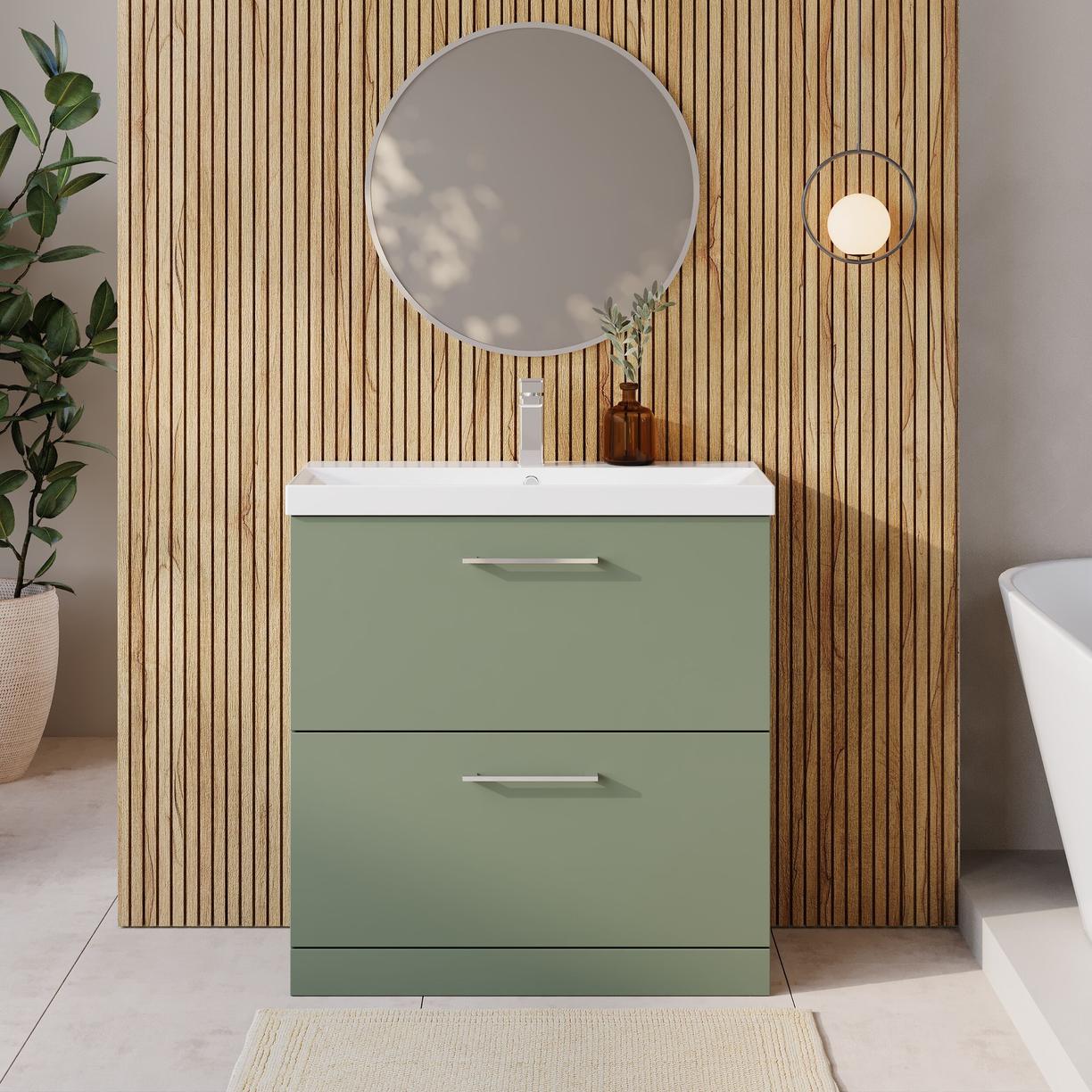 800mm FS 2-Drawer Vanity & Basin 3 - Satin Green