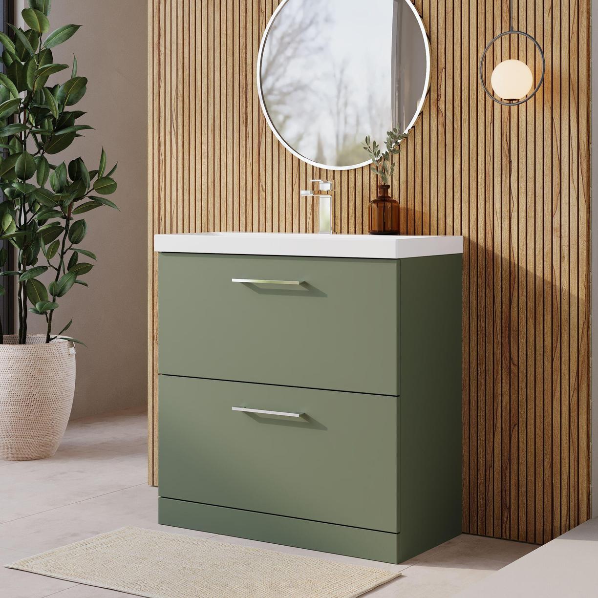 800mm FS 2-Drawer Vanity & Basin 3 - Satin Green