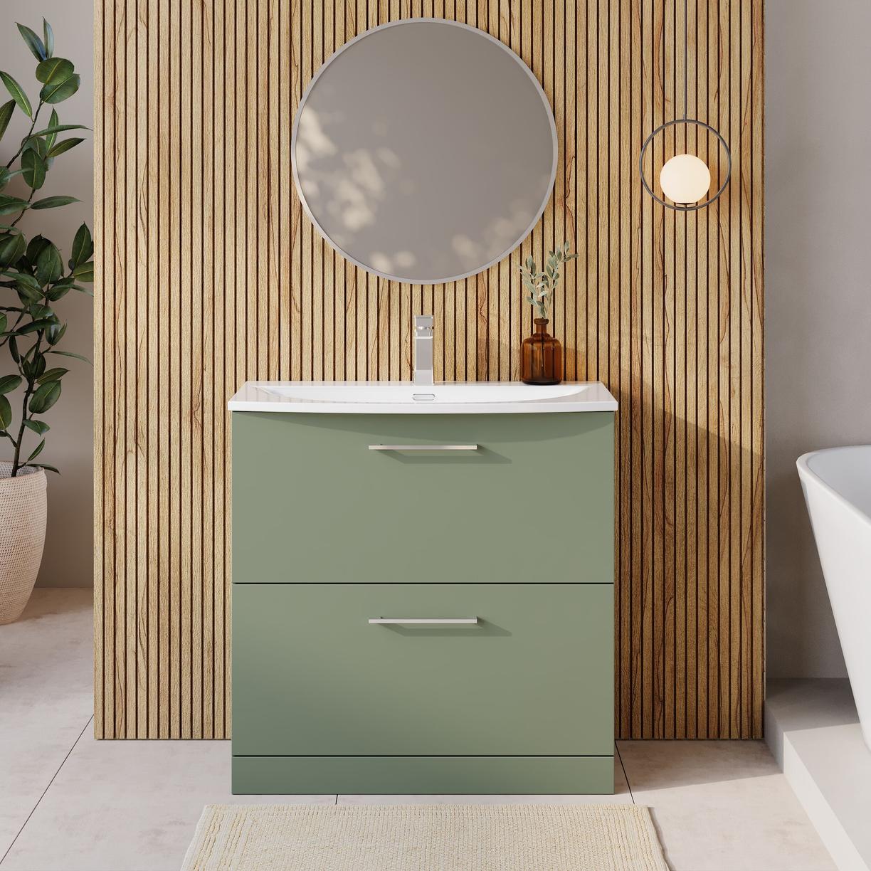 800mm FS 2-Drawer Vanity & Basin 4 - Satin Green