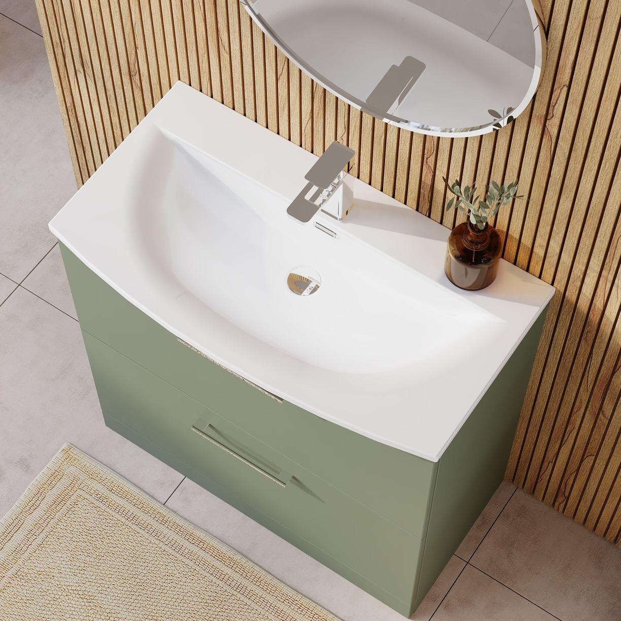 800mm FS 2-Drawer Vanity & Basin 4 - Satin Green