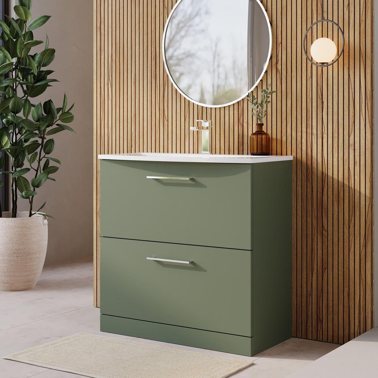 800mm FS 2-Drawer Vanity & Basin 4 - Satin Green
