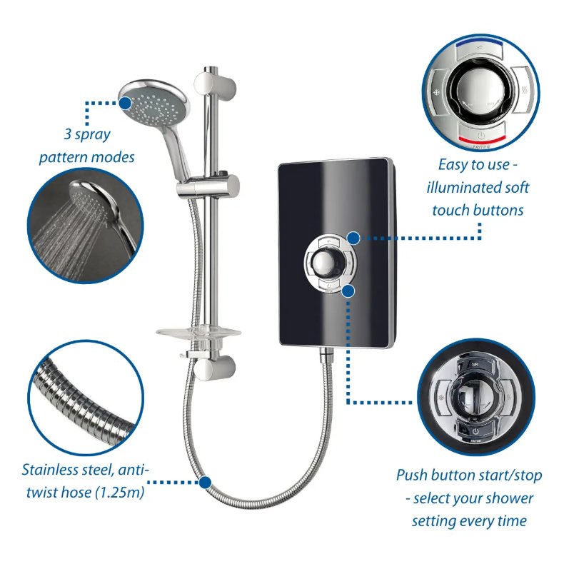 MOQ Aspirante Electric Shower - Black Gloss 8.5kw