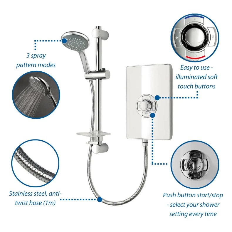 MOQ Aspirante Electric Shower - White Gloss 9.5kw