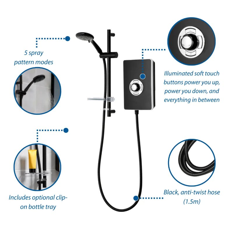 MOQ Aspirante Electric Shower - Matte Black 9.5kw