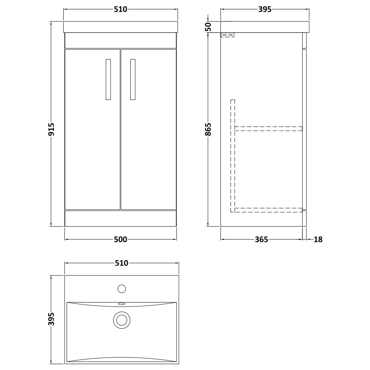 500mm FS 2-Door Vanity & Basin 3 - Anthracite Woodgrain