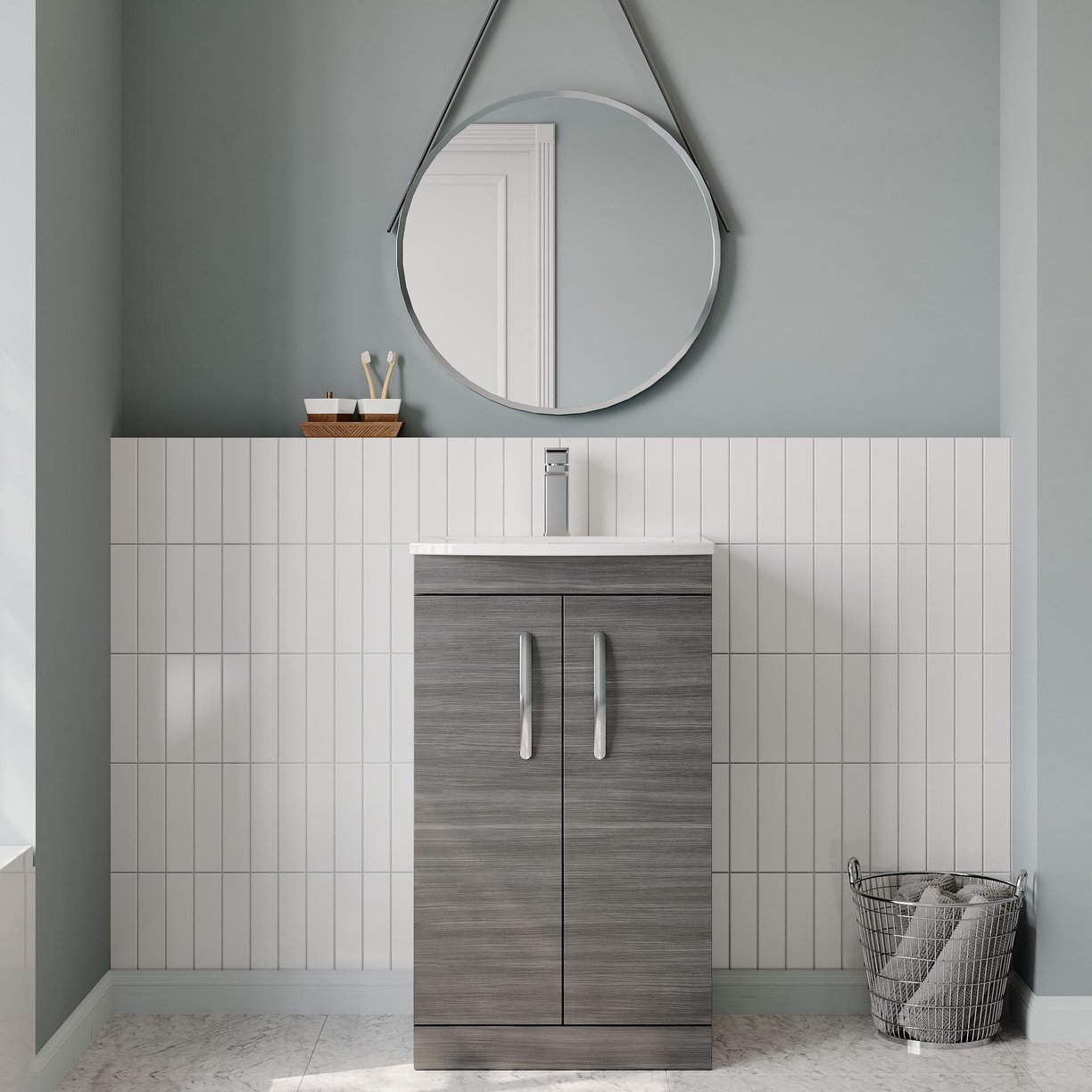 500mm FS 2-Door Vanity & Basin 4 - Anthracite Woodgrain