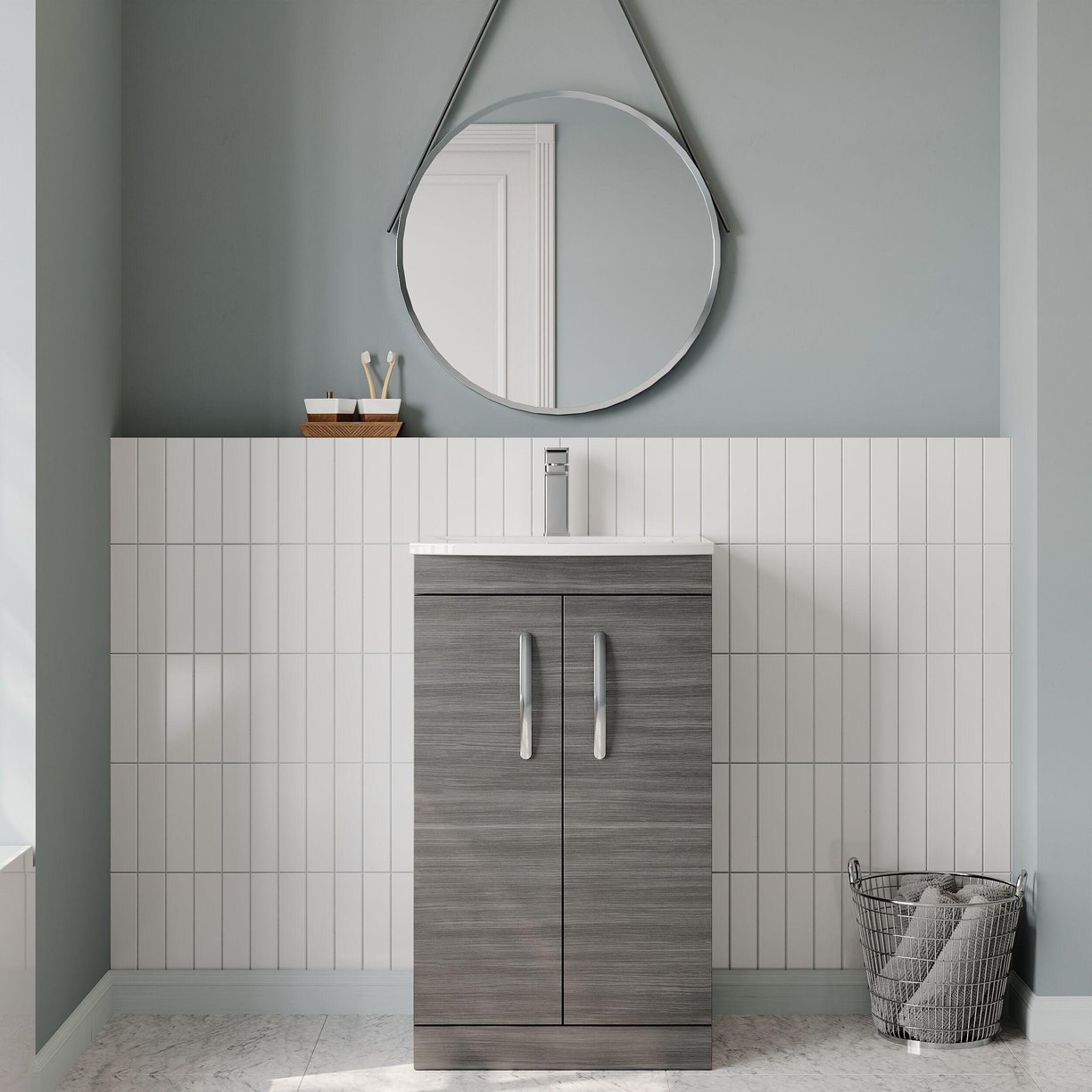 500mm FS 2-Door Vanity & Basin 4 - Anthracite Woodgrain