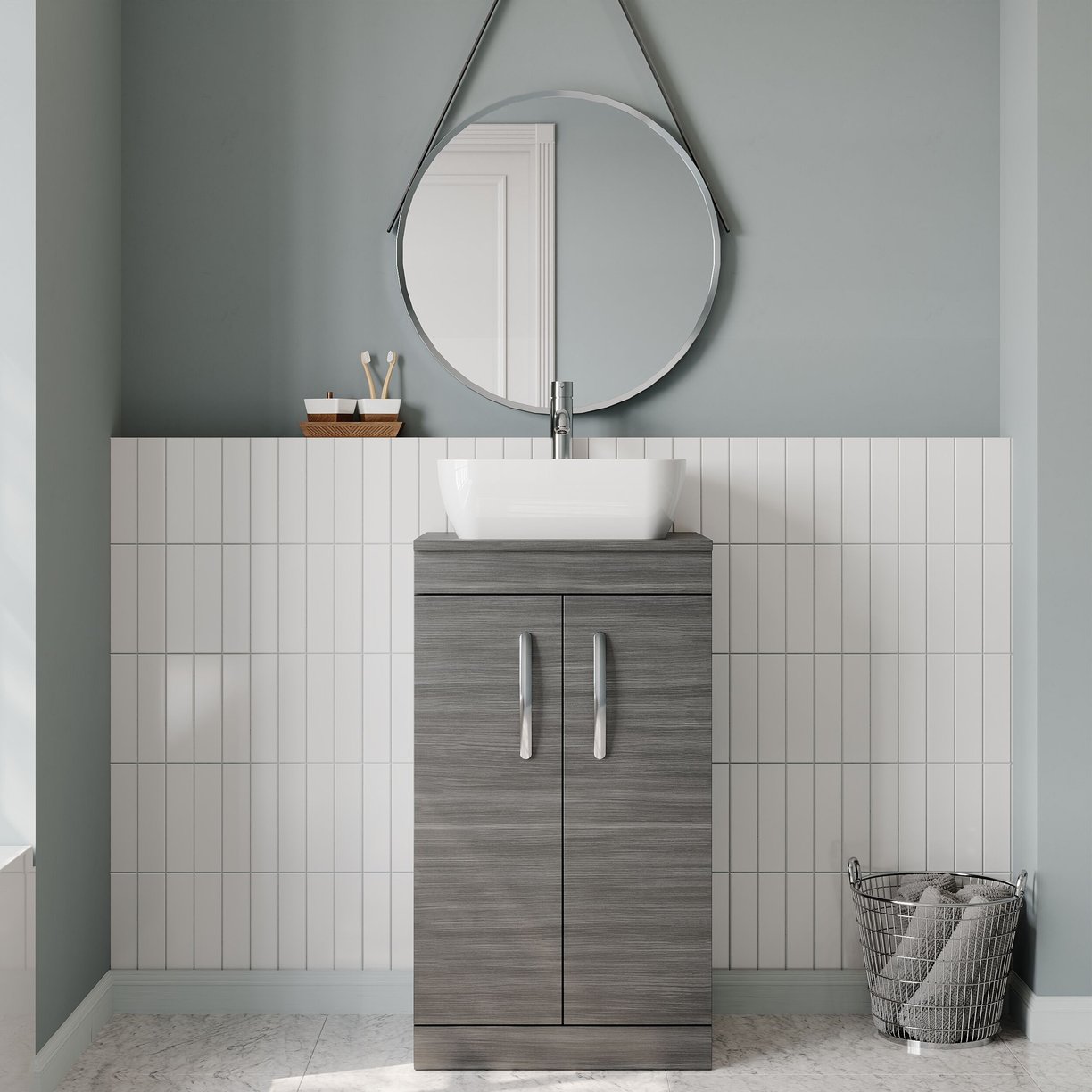 500mm FS 2-Door Vanity & Worktop - Anthracite Woodgrain