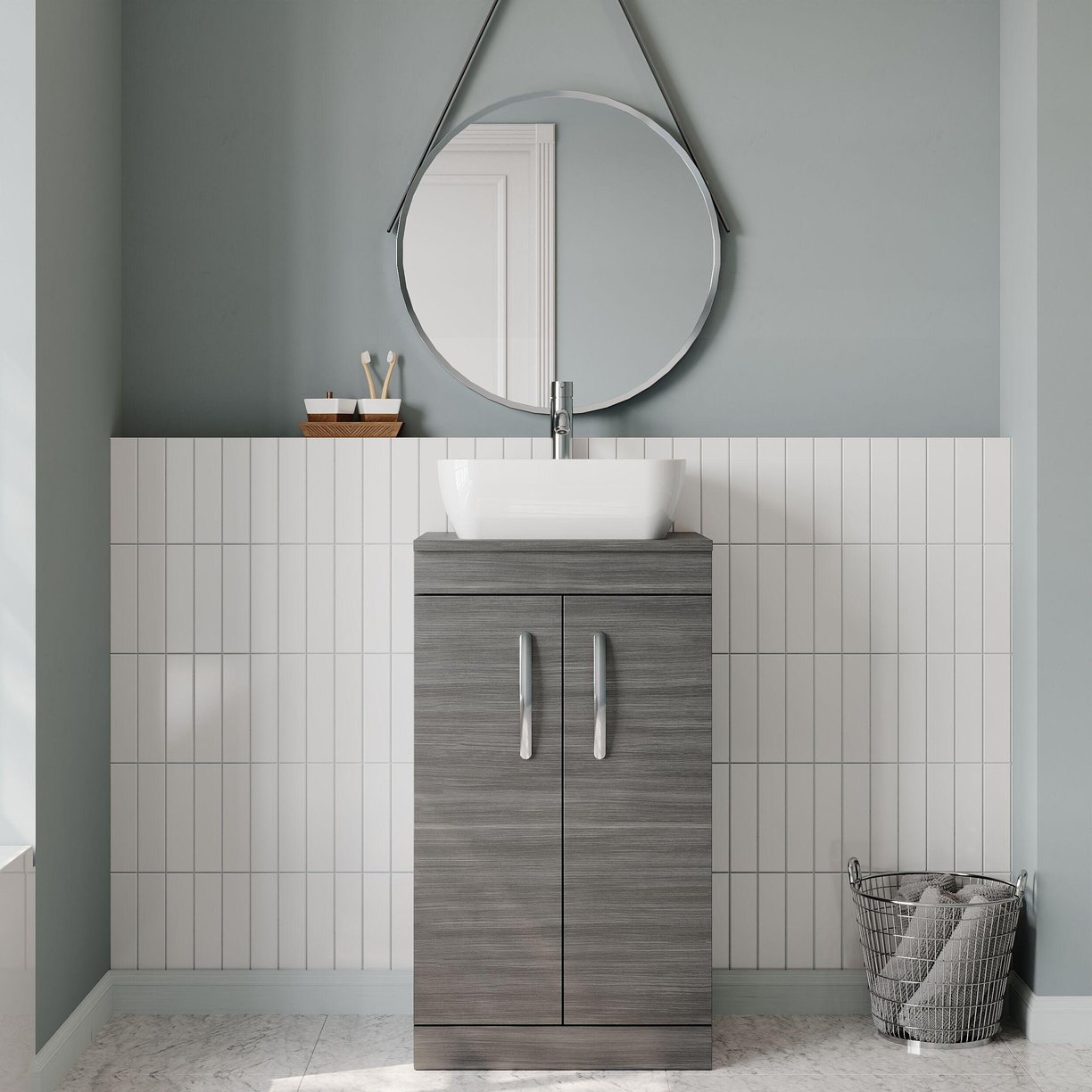 500mm FS 2-Door Vanity & Worktop - Anthracite Woodgrain