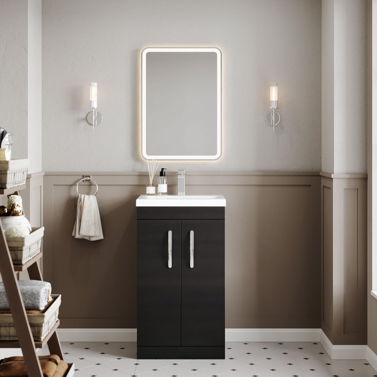 500mm FS 2-Door Vanity & Basin 1 - Charcoal Black