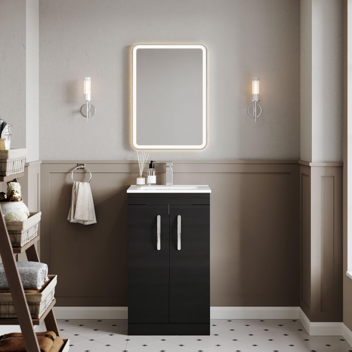 500mm FS 2-Door Vanity & Basin 2 - Charcoal Black