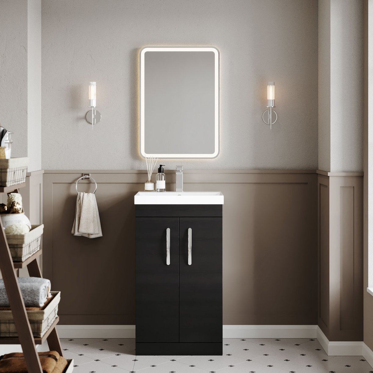 500mm FS 2-Door Vanity & Basin 3 - Charcoal Black