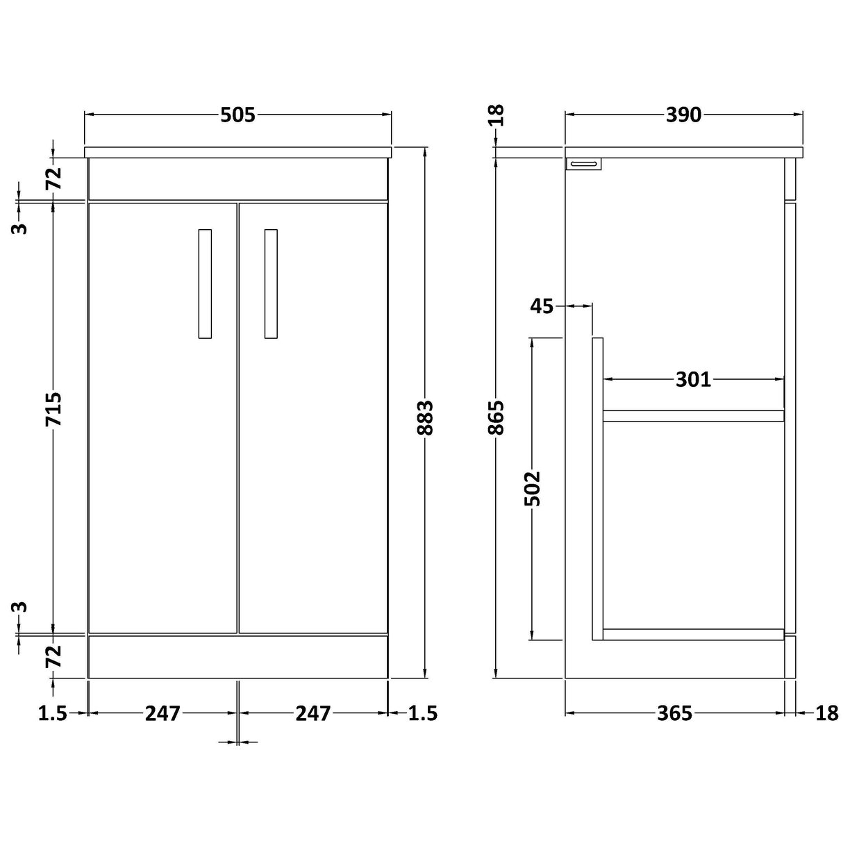 500mm FS 2-Door Vanity & Worktop - Charcoal Black