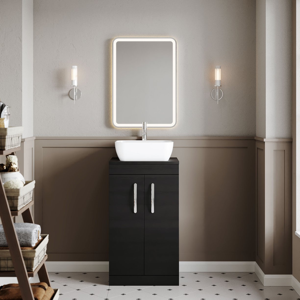 500mm FS 2-Door Vanity & Worktop - Charcoal Black