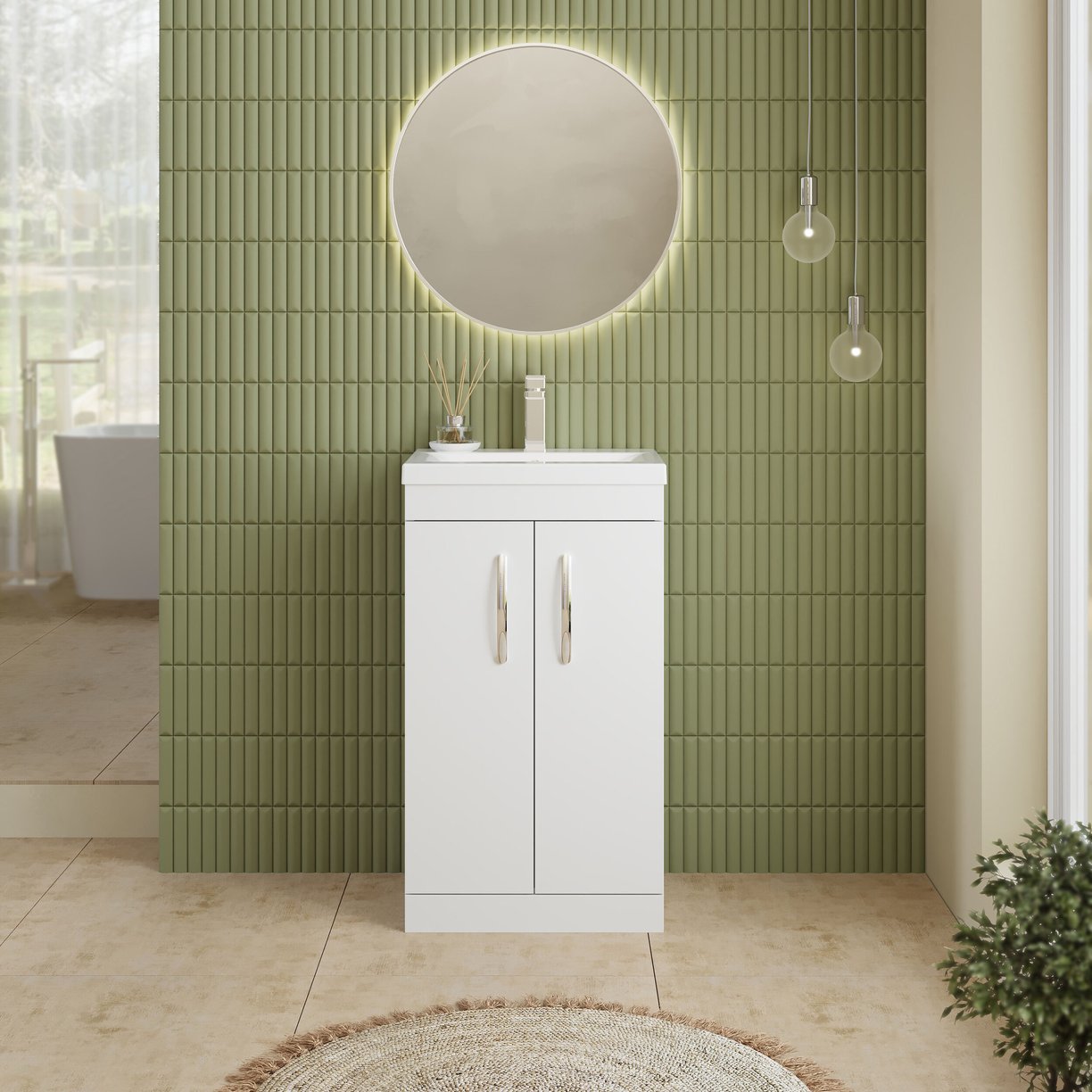 500mm FS 2-Door Vanity & Basin 1 - Gloss White