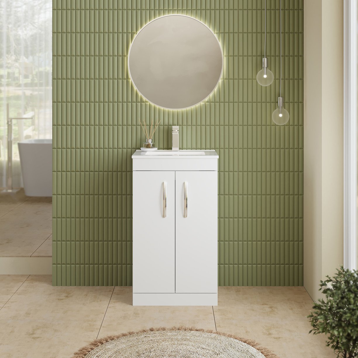 500mm FS 2-Door Vanity & Basin 2 - Gloss White