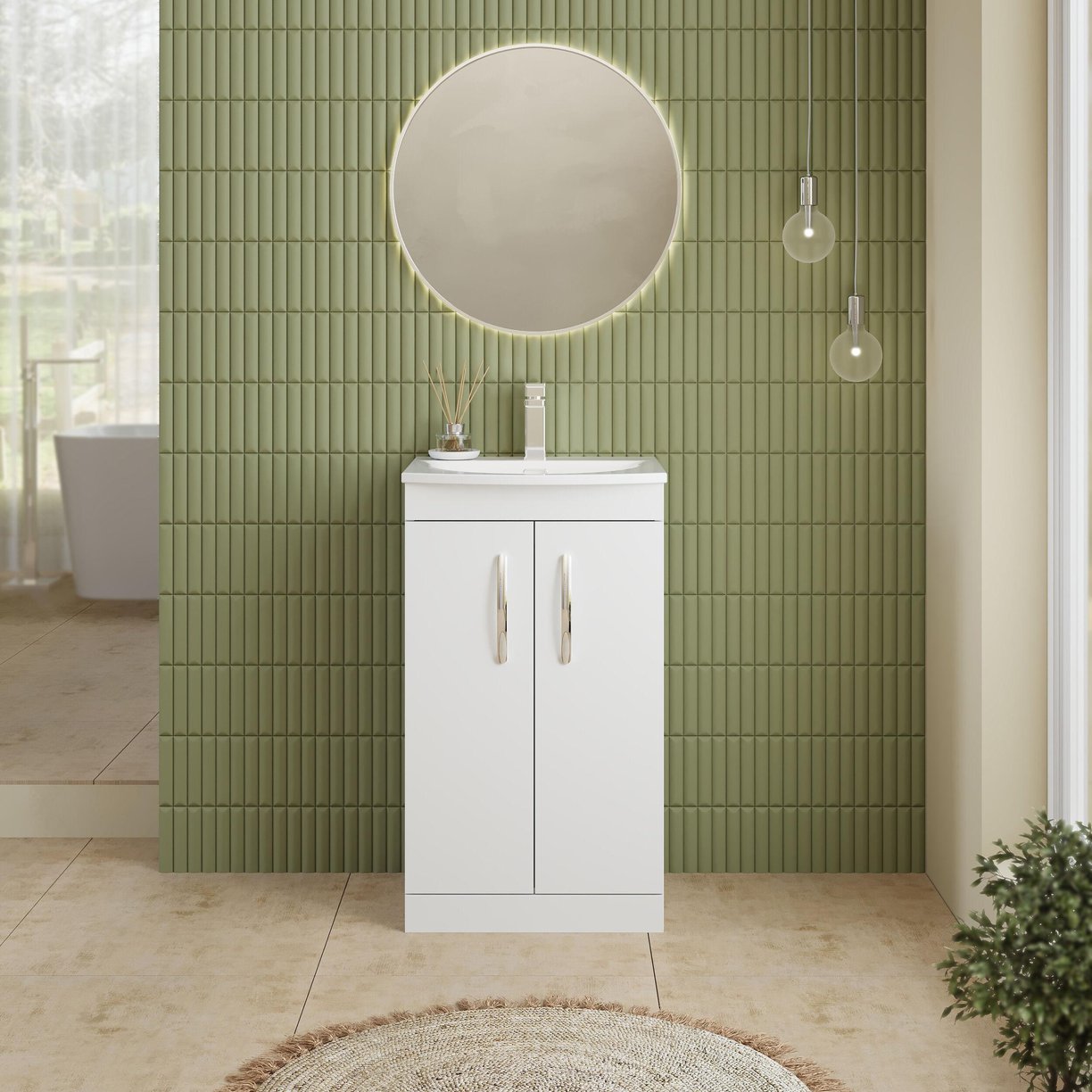 500mm FS 2-Door Vanity & Basin 4 - Gloss White