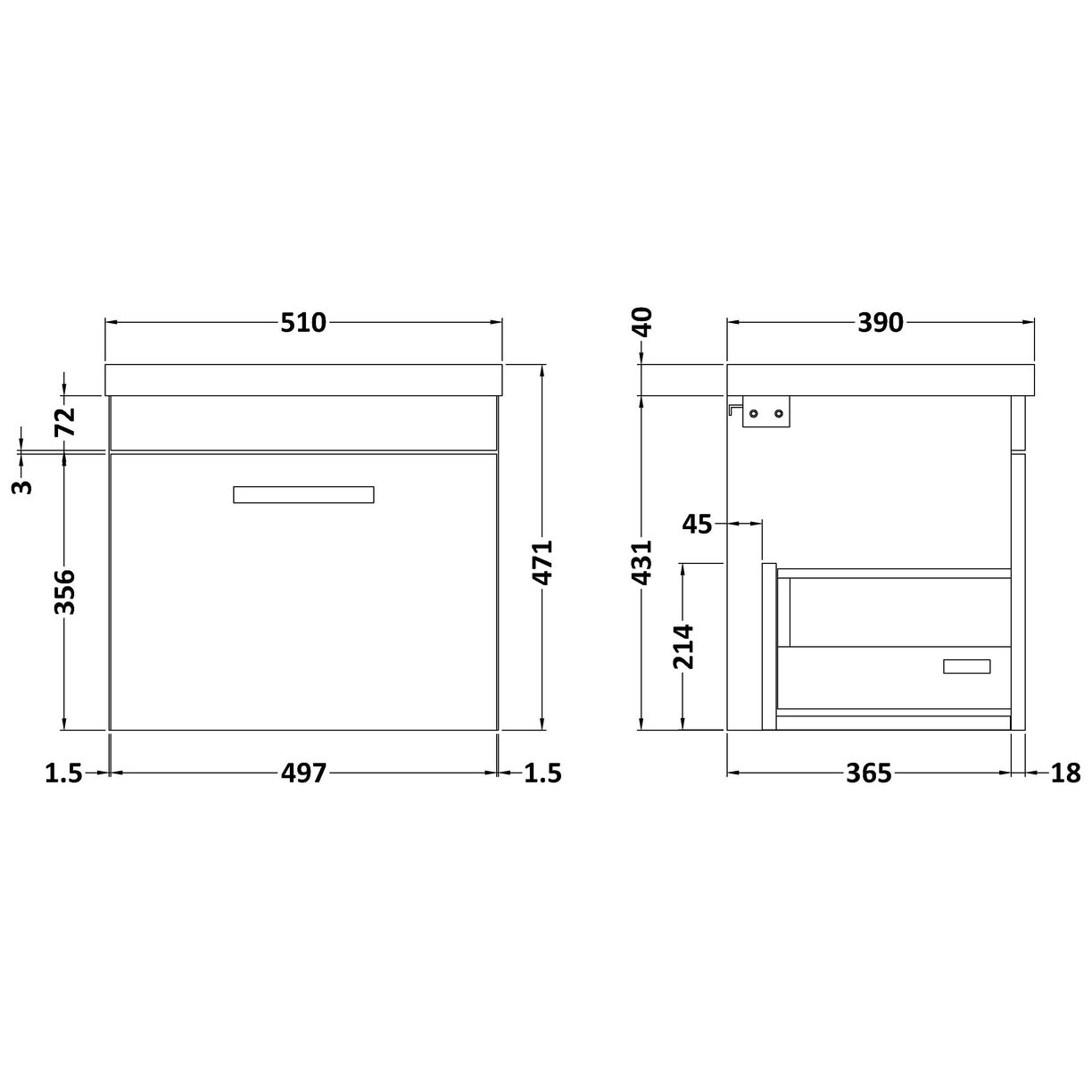 500mm WH Single Drawer Vanity & Basin 1 - Anthracite Woodgrain