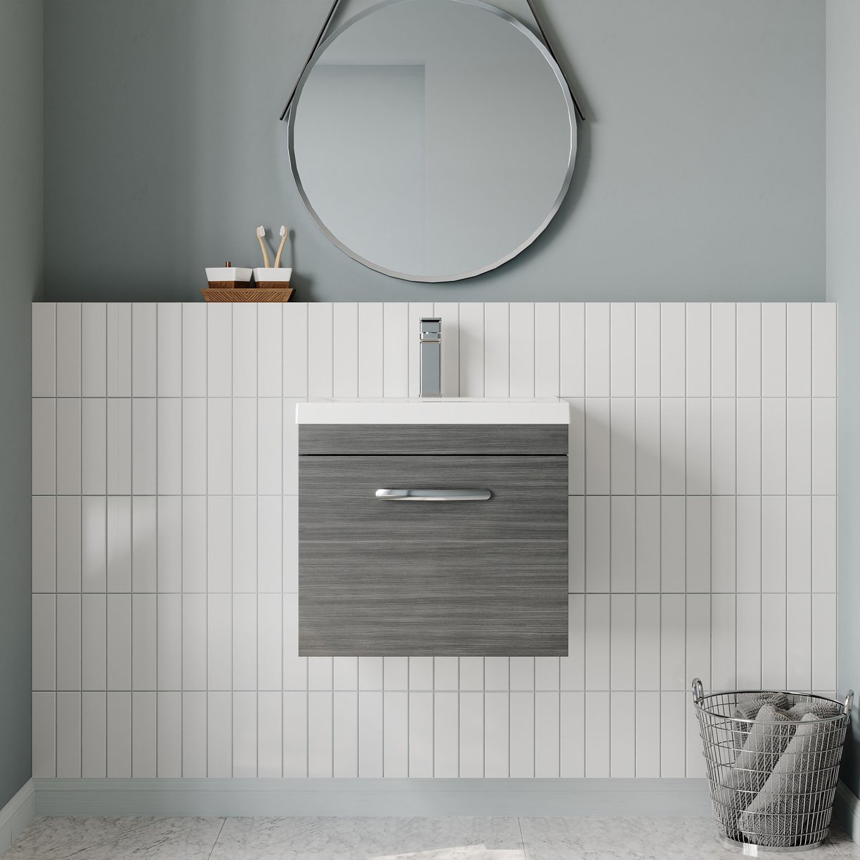 500mm WH Single Drawer Vanity & Basin 1 - Anthracite Woodgrain