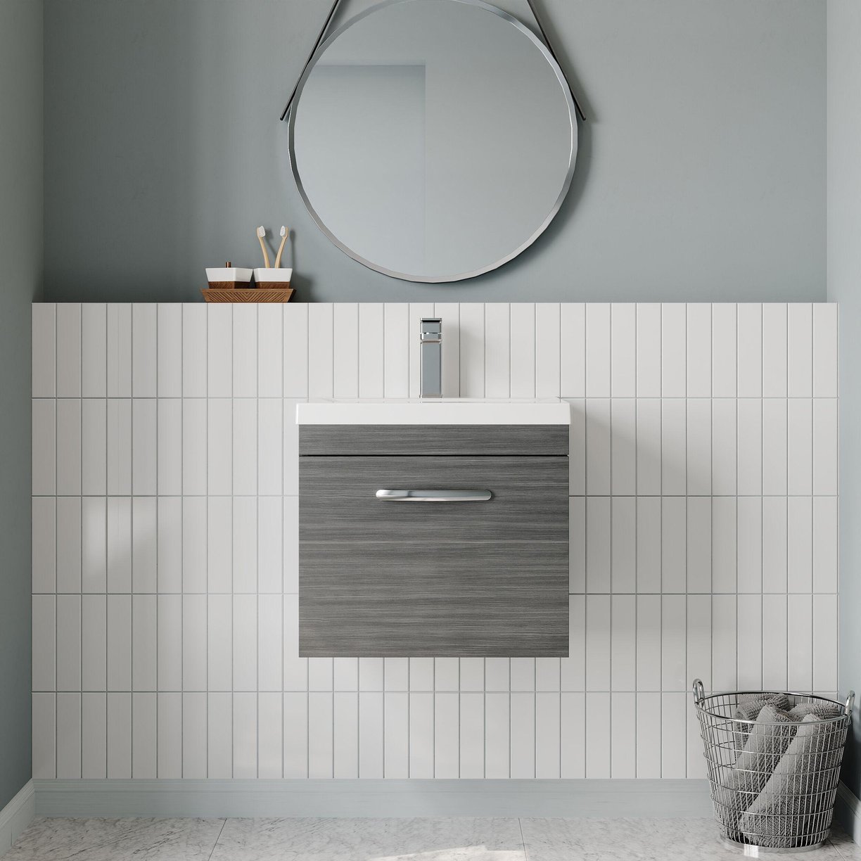 500mm WH Single Drawer Vanity & Basin 1 - Anthracite Woodgrain