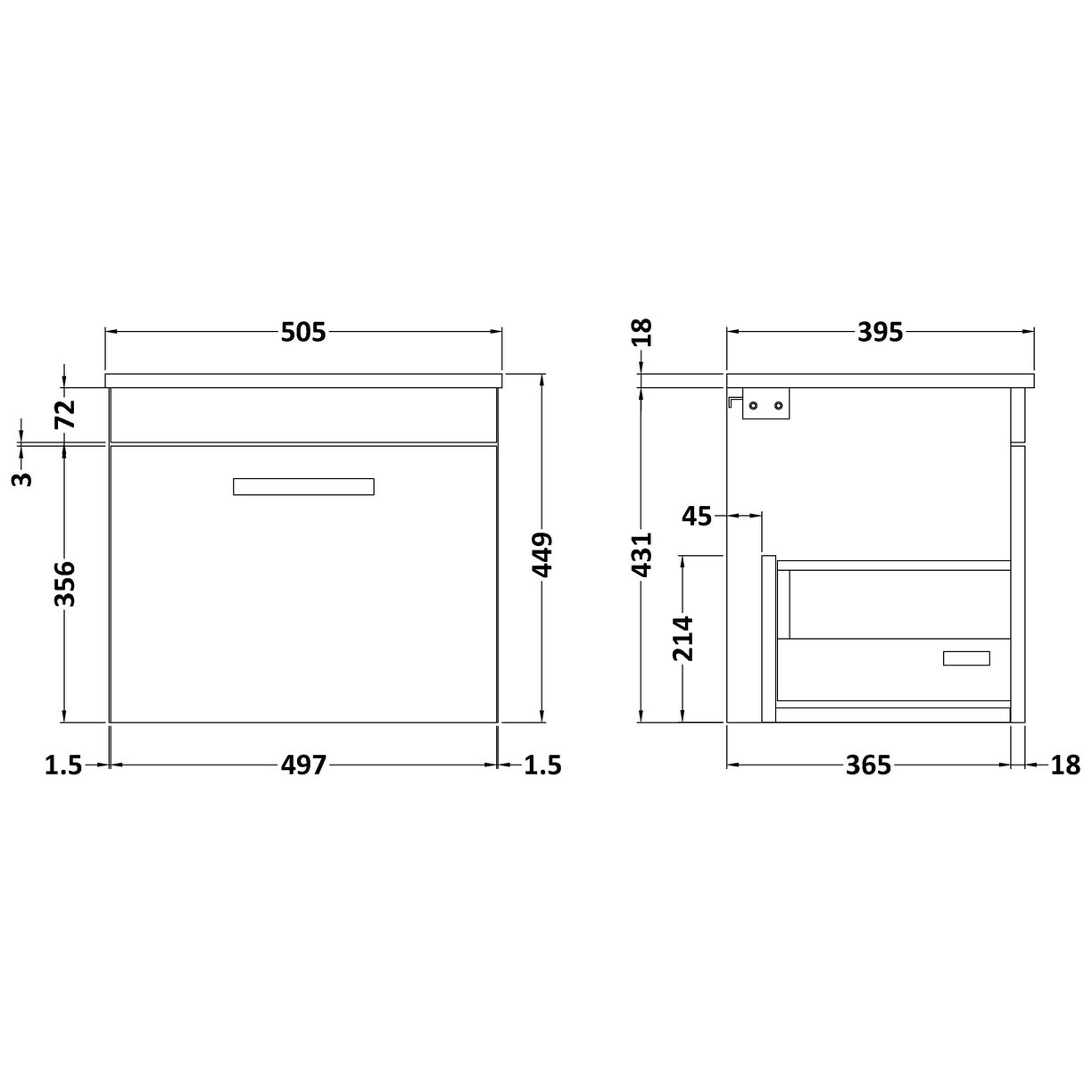 500 WH Single Drawer Vanity & Basin 2