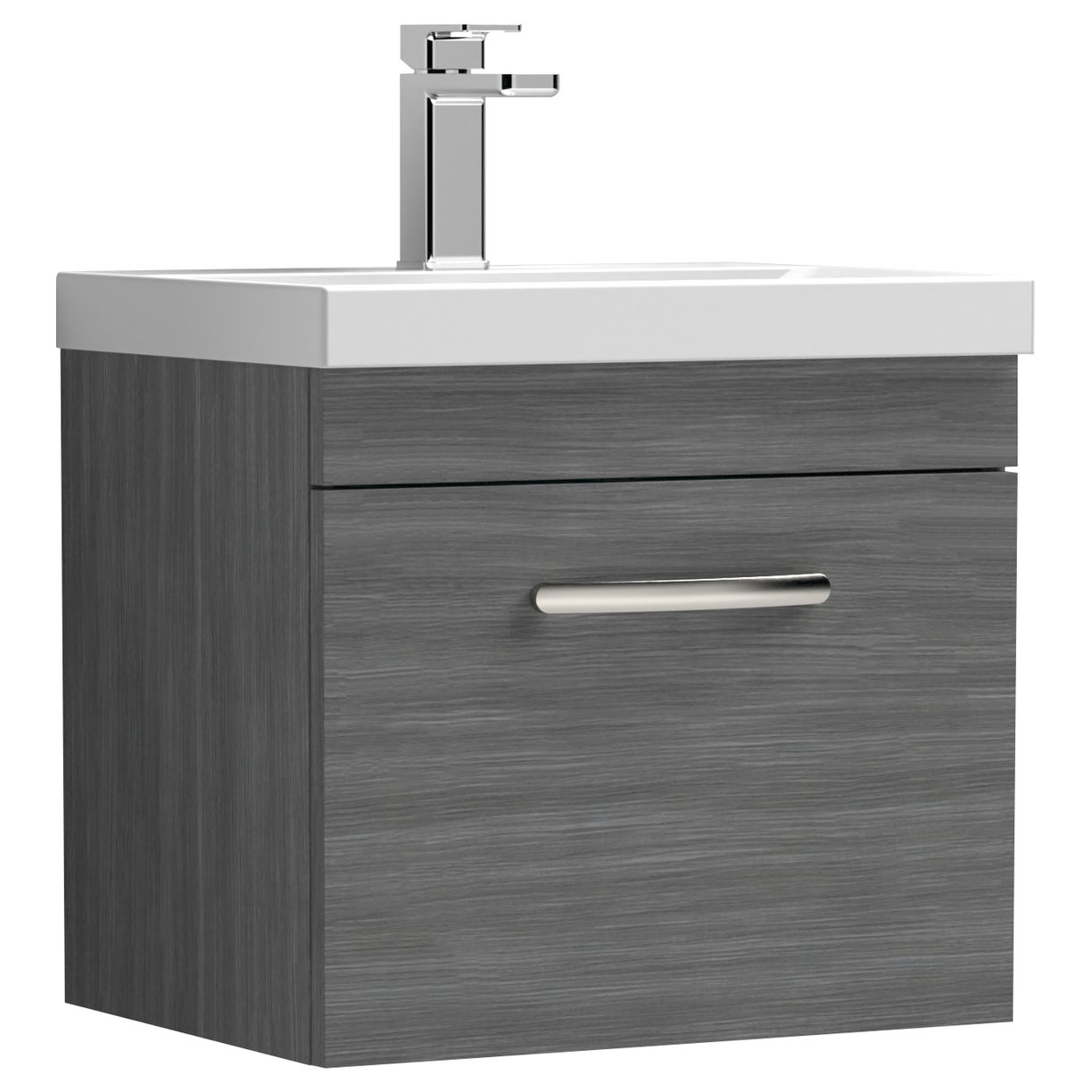 500mm WH Single Drawer Vanity & Basin 3 - Anthracite Woodgrain