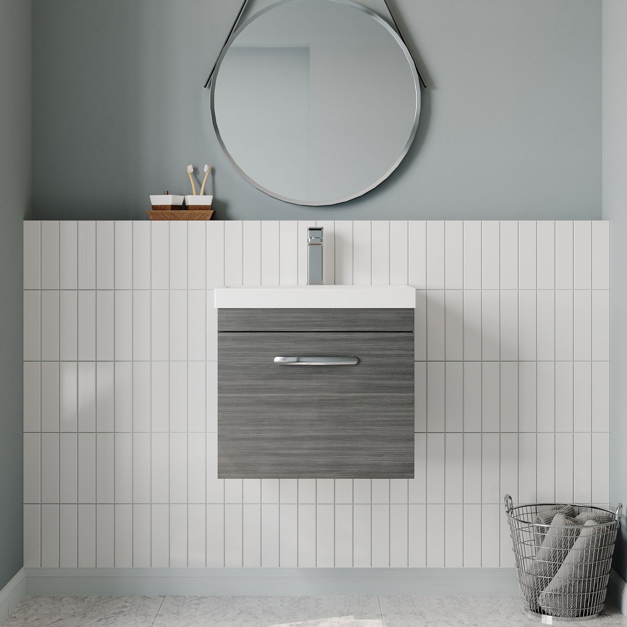 500mm WH Single Drawer Vanity & Basin 3 - Anthracite Woodgrain