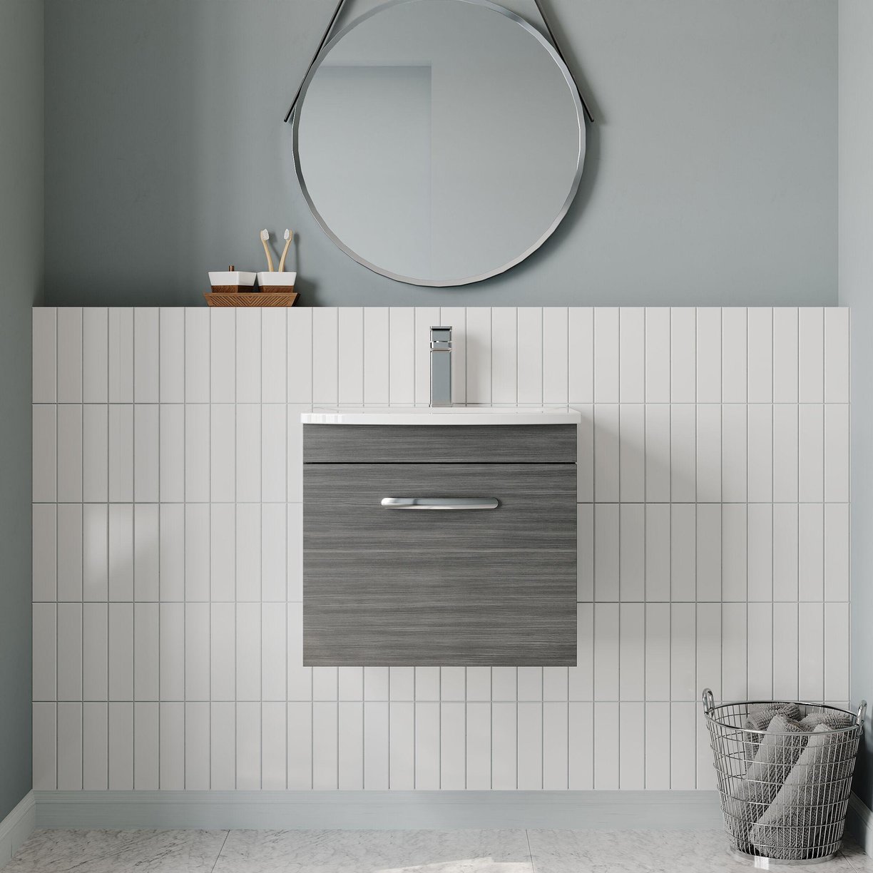 500mm WH Single Drawer Vanity & Basin 4 - Anthracite Woodgrain