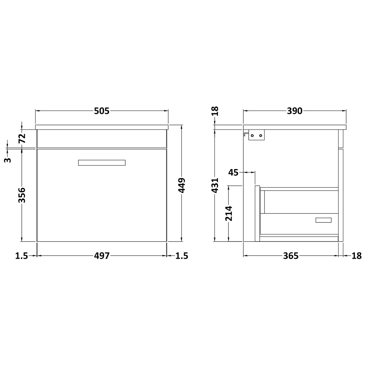500 WH Single Drawer Vanity & Worktop