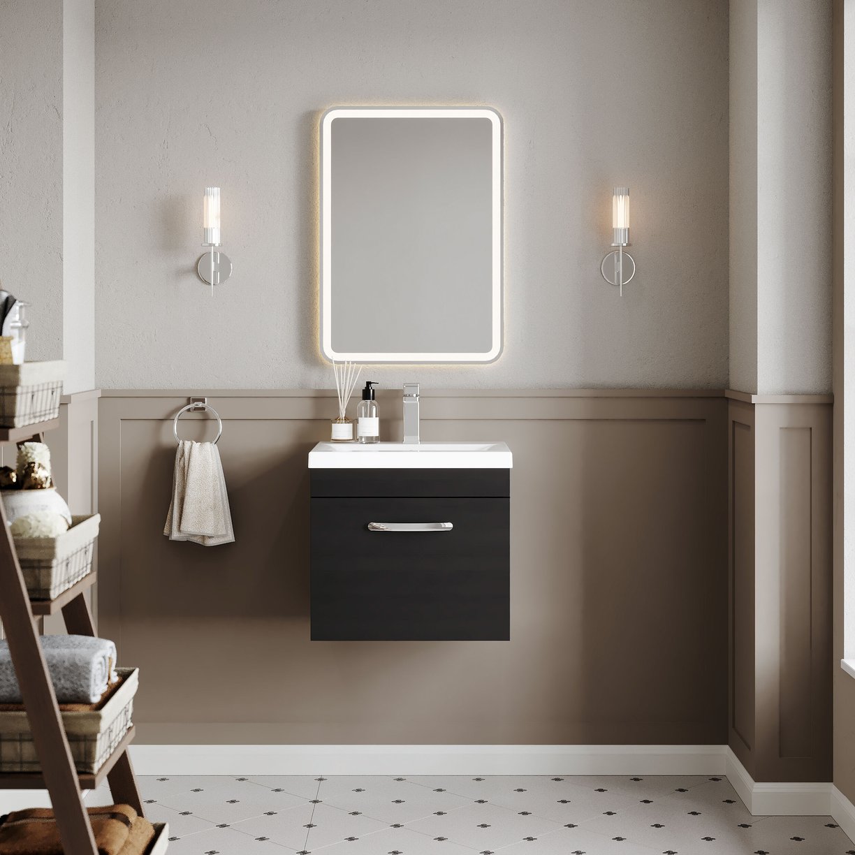 500mm WH Single Drawer Vanity & Basin 1 - Charcoal Black