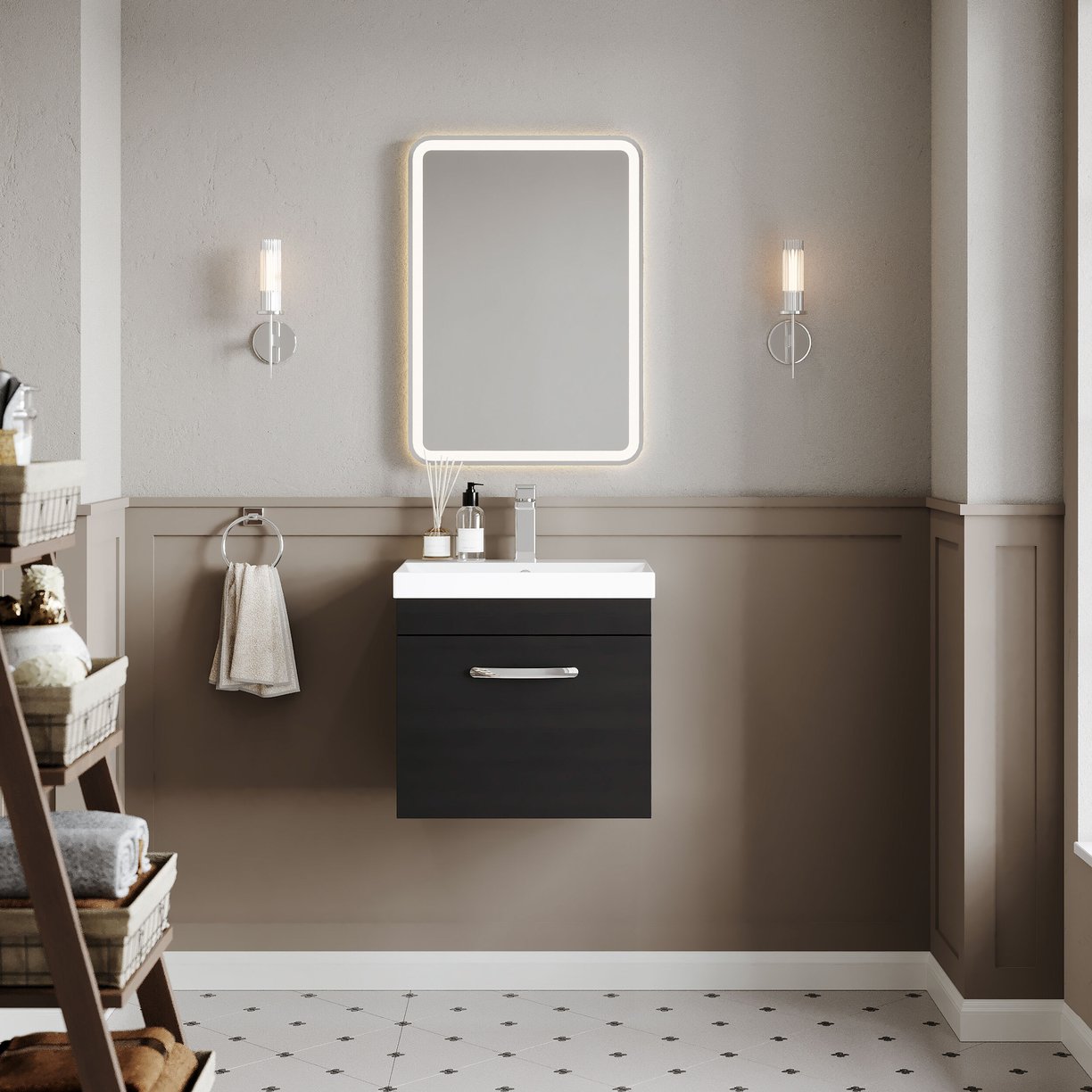 500mm WH Single Drawer Vanity & Basin 3 - Charcoal Black