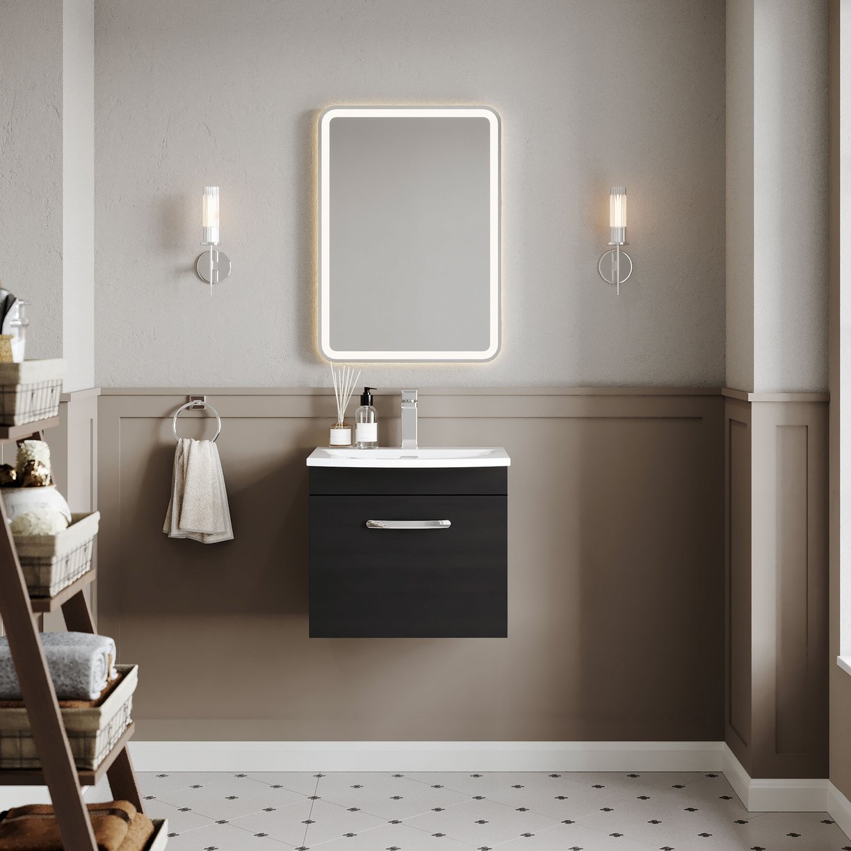 500mm WH Single Drawer Vanity & Basin 4 - Charcoal Black