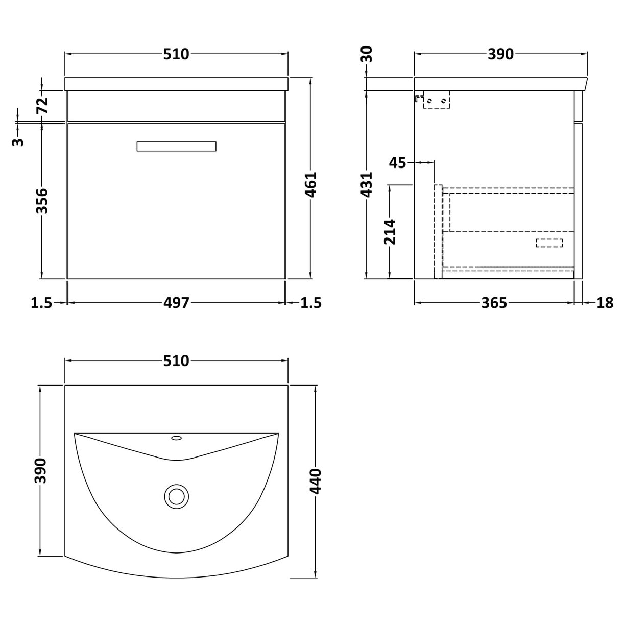 500 WH Single Drawer Vanity & Basin 4
