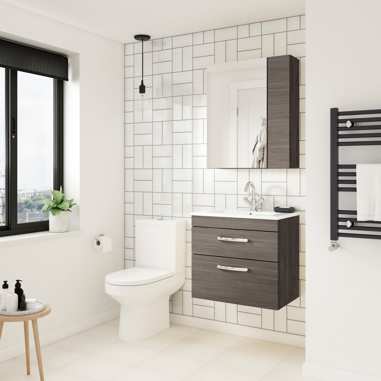 500mm WH 2-Drawer Vanity & Basin 1 - Anthracite Woodgrain