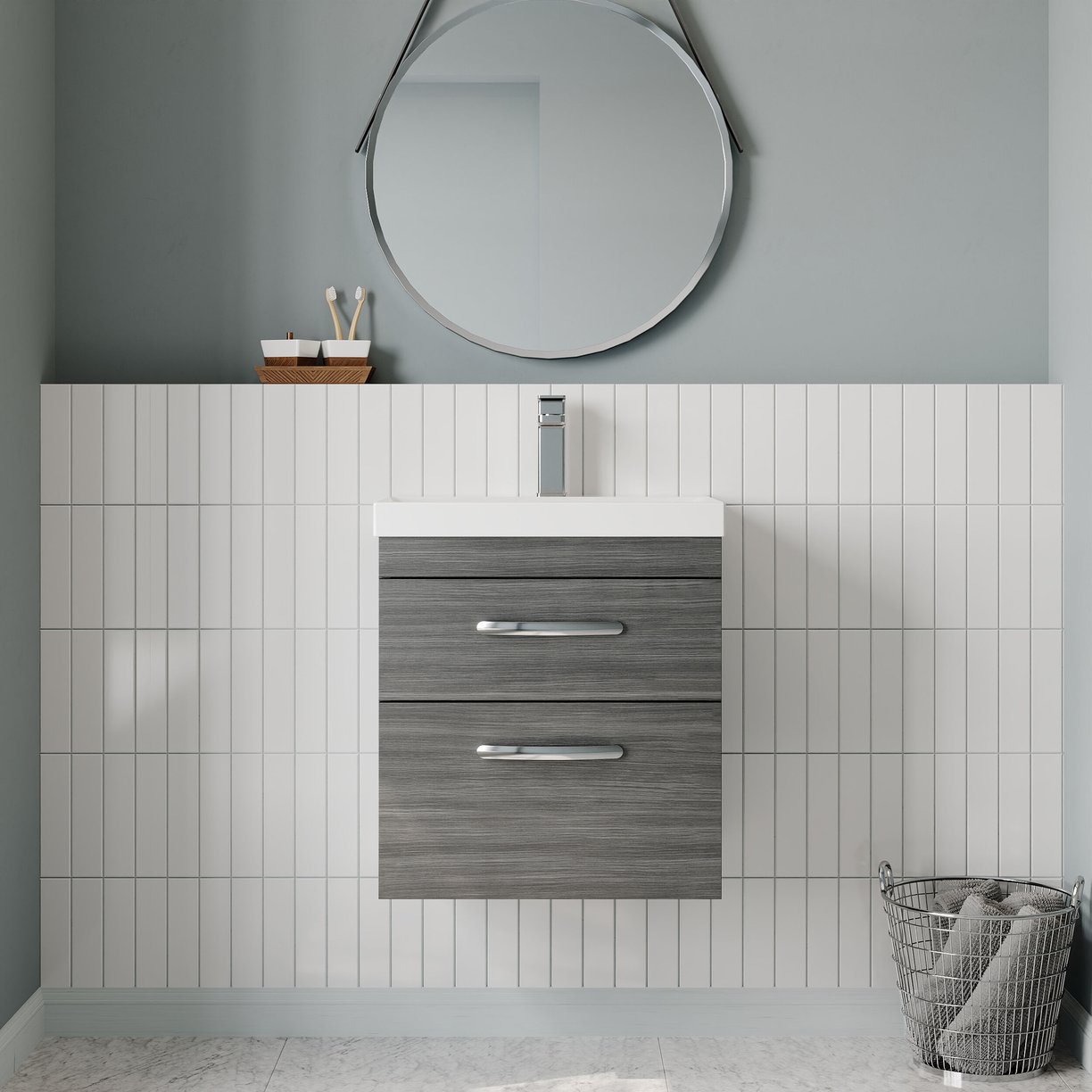 500mm WH 2-Drawer Vanity & Basin 3 - Anthracite Woodgrain