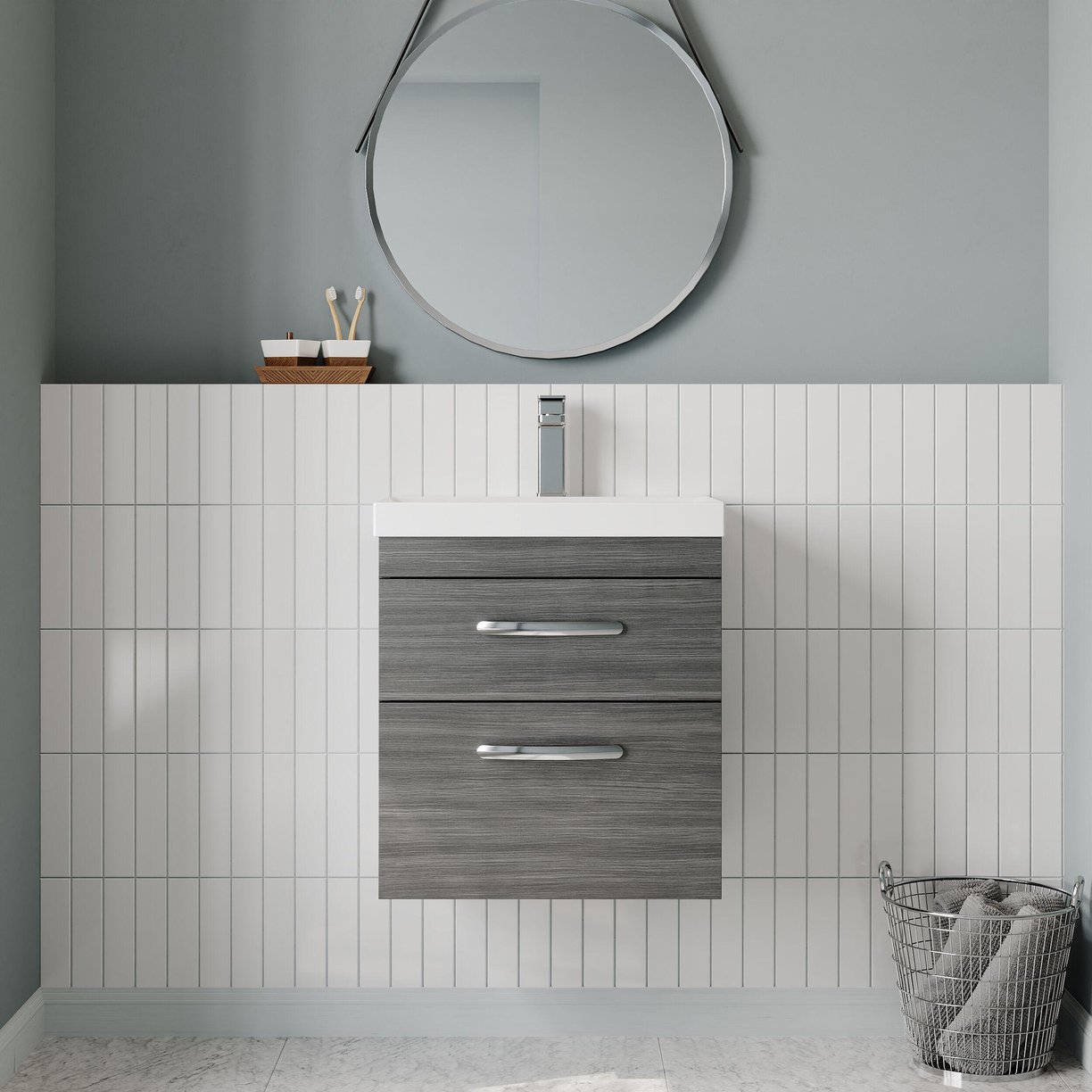 500mm WH 2-Drawer Vanity & Basin 3 - Anthracite Woodgrain