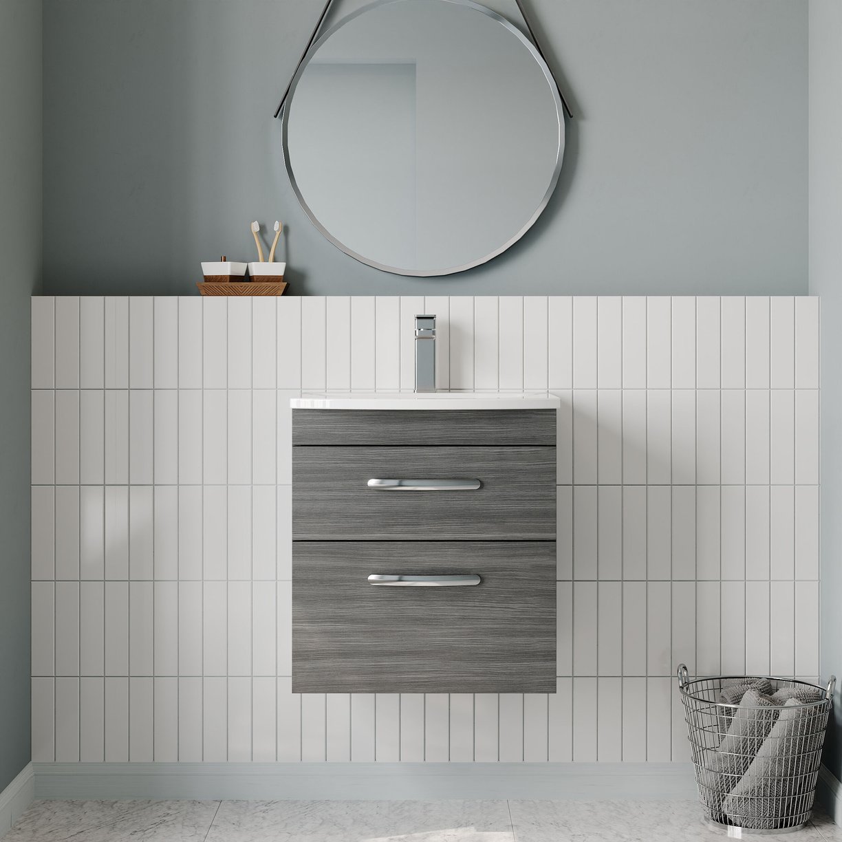 500mm WH 2-Drawer Vanity & Basin 4 - Anthracite Woodgrain
