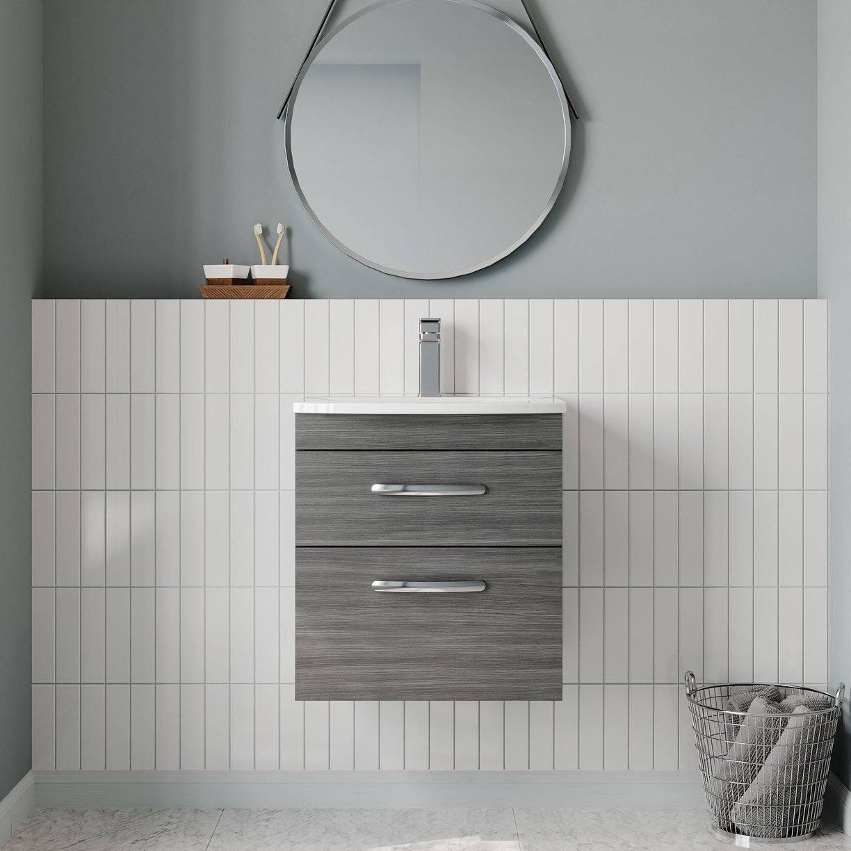 500mm WH 2-Drawer Vanity & Basin 4 - Anthracite Woodgrain