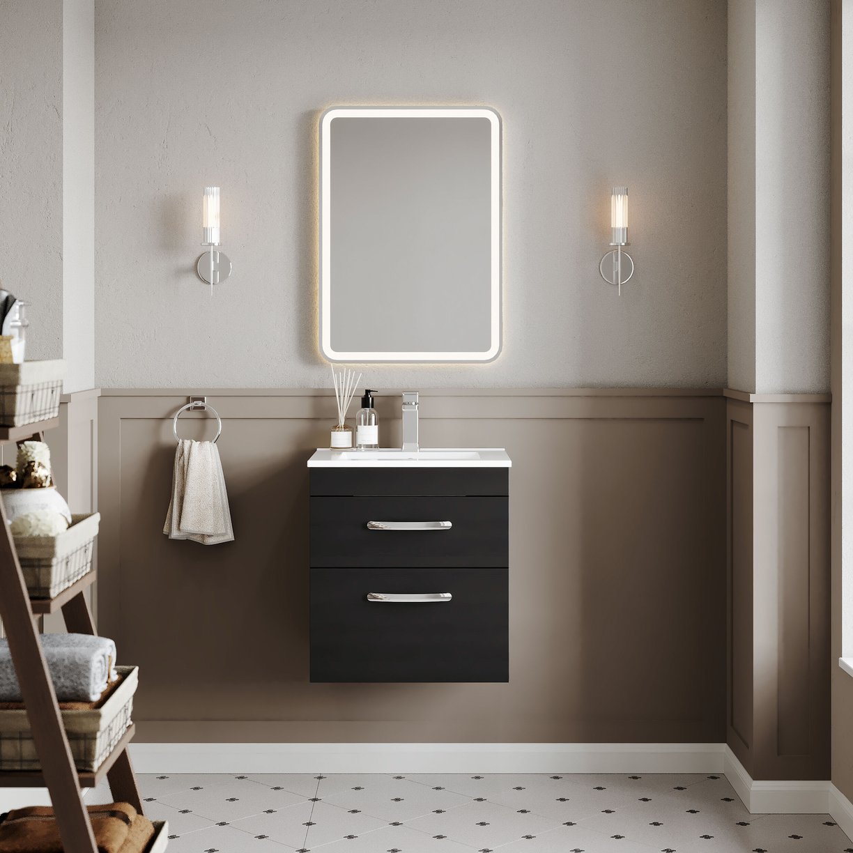 500mm WH 2-Drawer Vanity & Basin 2 - Charcoal Black
