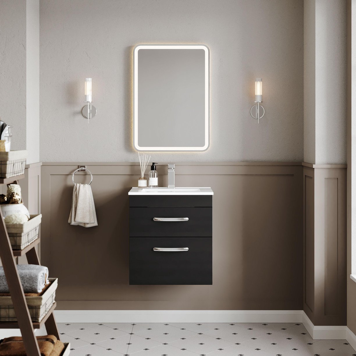 500mm WH 2-Drawer Vanity & Basin 2 - Charcoal Black