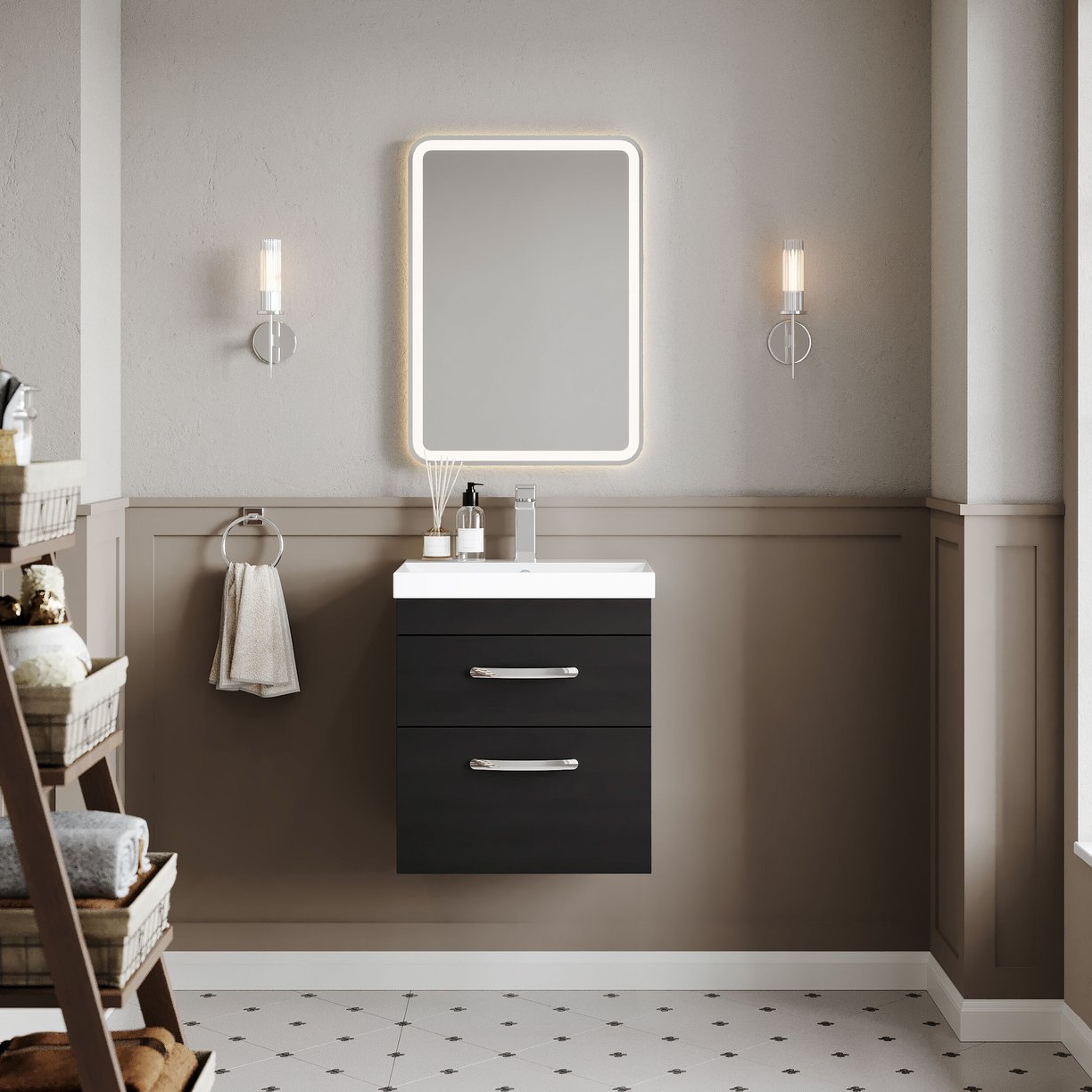 500mm WH 2-Drawer Vanity & Basin 3 - Charcoal Black
